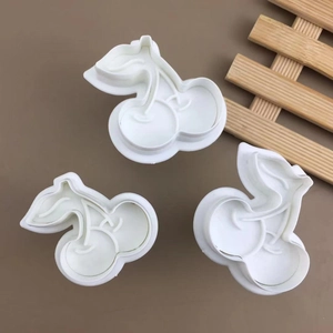 3pcs white cherry shaped cookie cutters and fondant molds for DIY cake decorating