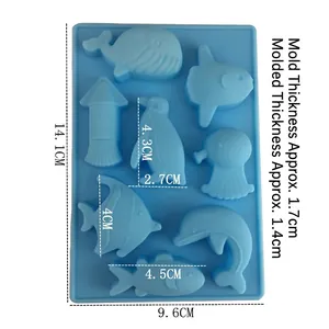 8-cavity ocean animal silicone mold with whales and dolphins for DIY baking 14.1x9.6cm