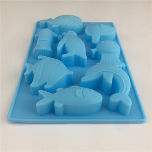 Blue silicone mold for ocean animal cakes and soaps with 8 varied sea creature shapes