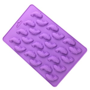 Purple silicone mold with 20 goldfish shaped cavities for chocolate jelly and soap DIY