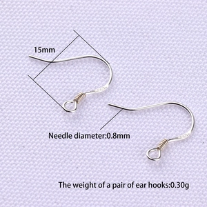 S925 sterling silver earring hooks for DIY jewelry making with polished 15mm silver finish
