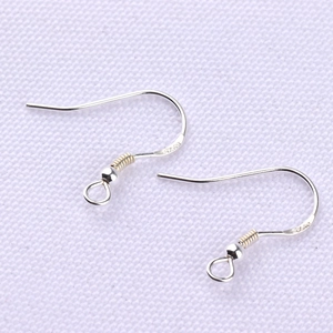 Detail of S925 sterling silver earring hooks with spring coil and bead for DIY jewelry