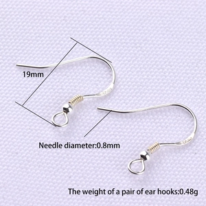 S925 sterling silver earring hooks with 19mm length and 0.8mm gauge for DIY jewelry