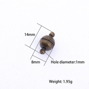 Macro view of bronze magnetic jewelry clasp showing 14mm length and 8mm width specs