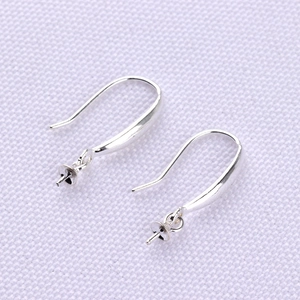 Detail of S925 silver earring hooks with cup and peg for pearl jewelry DIY