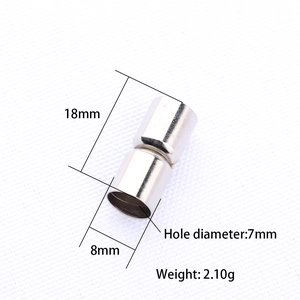 Polished silver magnetic clasp for jewelry making with 7mm hole diameter and 18mm length