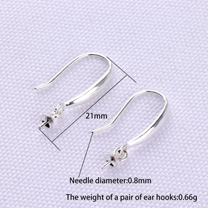 Detail of S925 silver DIY earring hook with cup and peg for pearl setting 21mm