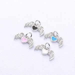 Minimalist bat wing heart pendants in four colors with zircon stones for DIY jewelry making