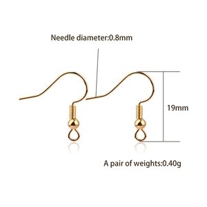 Crochets d'oreilles dorés 19 mm avec tige 0,8 mm pour fabrication bijoux DIY