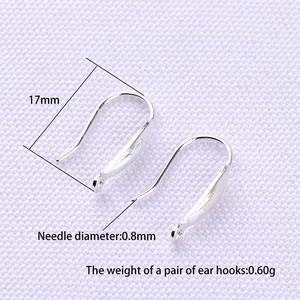Detailed view of S925 sterling silver ear hooks with 17mm height and 0.8mm pin diameter