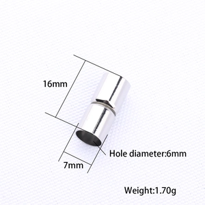 Macro detail of 16mm silver magnetic jewelry clasp showing 6mm hole diameter and 7mm width