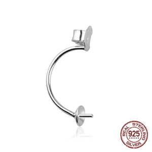 Macro detail of S925 sterling silver U-shaped earring hook and pearl pin for DIY jewelry