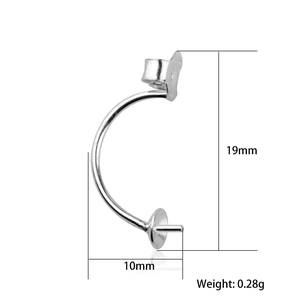 Detail of S925 sterling silver U-shaped earring hook with 19mm height dimensions