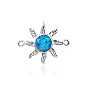 Zilveren zon-connector met blauwe opaal en glanzende zirkoon voor DIY sieraden