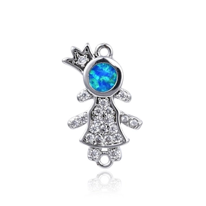 Silberner Mädchen-Anhänger mit Krone, blauem Opal und Zirkonia für DIY-Armbänder