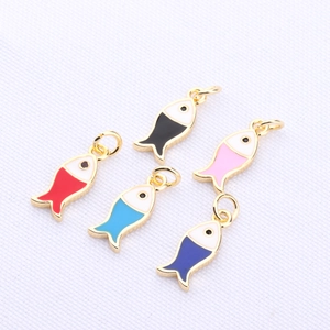 Handmade DIY colorful enamel fish charms in red black pink and blue for jewelry making