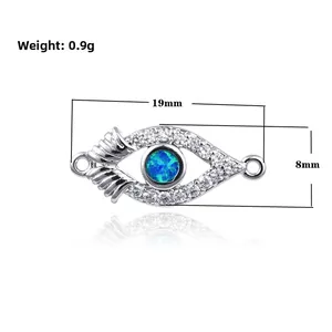 Conector de joyería de ojo de ángel con opalo y circonita, acabado plata, 19 mm