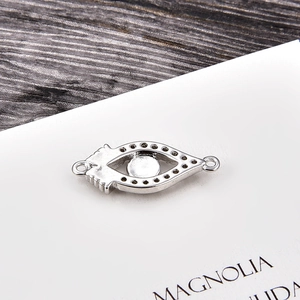 Silver Evil Eye connector charm with clear zircons for DIY jewelry bracelet making