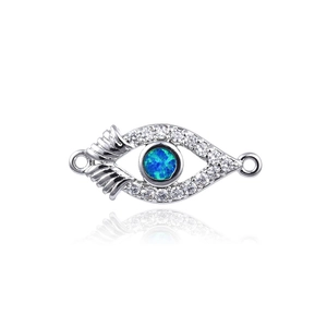 Minimalist evil eye connector pendant with blue opal and cubic zirconia for DIY jewelry
