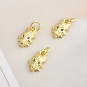 Mini Colgantes de Cabeza de Animal de Cobre con Diamantes de Imitación Incrustados León Lobo Zorro para Joyería DIY
