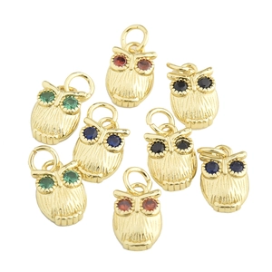 Golden owl charms with colorful cubic zirconia stones for women jewelry making