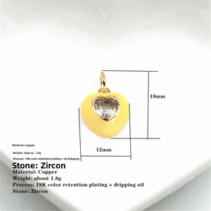 18K vergoldeter Herzanhänger aus Kupfer mit Zirkonia und Emaille-Details, 18x12mm