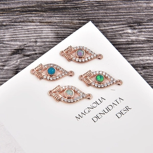 Rose gold evil eye jewelry connectors with multi-color opal stones for DIY bracelets