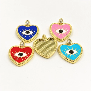 18k Gold Plated Copper Heart Evil Eye Pendant Necklace For Women Colorful Enamel Zirconia Inlay Lucky Protection Jewelry