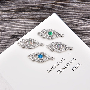 Opal and zircon evil eye connector charms in four colors for DIY jewelry making