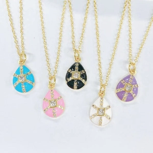 Gold water drop enamel necklaces with cubic zirconia crosses in five vibrant colors