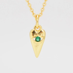 Vergulde ketting met groene zirkoon en kegelvormige boze oog hanger voor dames