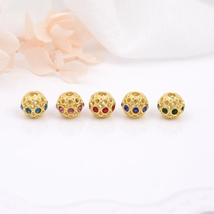 Perline Distanziatrici Rotonde in Rame Traforato Placcato Oro 18K Strass Perline per Creazione di Gioielli Fai da Te Collana Braccialetto