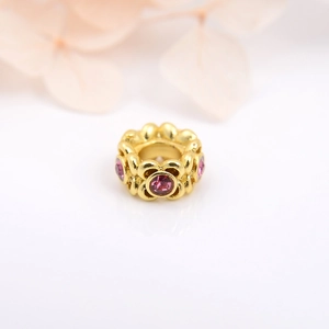 Exquisite hollow flower gold bead with purple crystals for DIY jewelry crafts