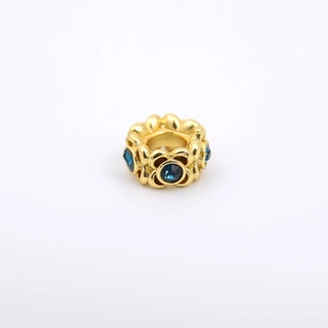 Gold plated flower bud charm bead with blue crystal inlay for DIY jewelry design