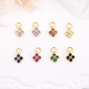 Copper Clover Zirconia Pendant Small Flower Charm For DIY Earrings Bracelet Necklace Making Colorful Crystal Jewelry Accessory