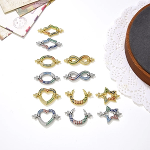 Copper Zirconia Charm Connector For Jewelry Making DIY Bracelet Necklace Infinity Heart Star Moon Multi Color Stone Charm