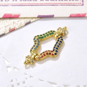 Gold-plated brass connector with colorful cubic zirconia for DIY jewelry making