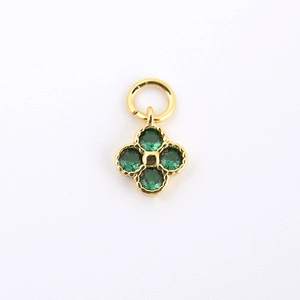 Gold-plated clover pendant with green cubic zirconia stones for DIY jewelry making