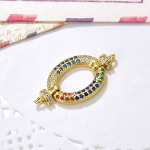 Oval gold plated connector with multi-colored cubic zirconia for DIY jewelry making