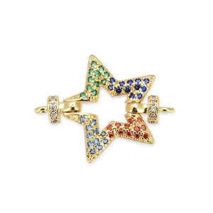 Star-shaped gold connector with colorful micro-paved cubic zirconia for DIY jewelry