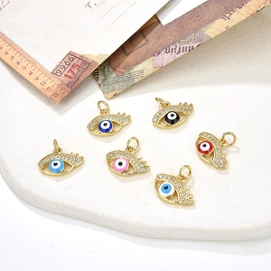 Copper Zirconia Evil Eye Pendant Only (Without Chain) Drip Oil Enamel Lucky Amulet Charm DIY Jewelry Making Gold Plated Accessories For Women