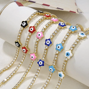 Bracciale da Tennis Popolare in Rame Rosa Malocchio Zirconia per Donna Oro Galvanico Smalto Colorato Regolabile Braccialetto Gioielli