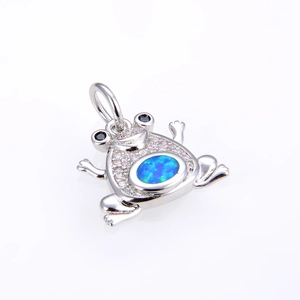 Silver frog pendant with blue opal and sparkling cubic zirconia for DIY necklaces