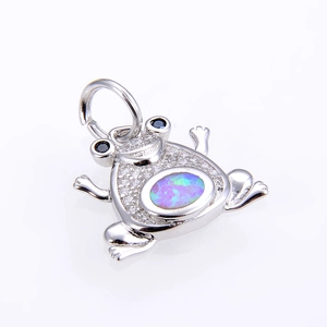 Exquisite silver frog pendant with opal belly and micro-pave cubic zirconia accents