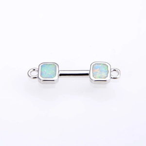 Copper plated dumbbell connector with rectangle opal stones and double loops