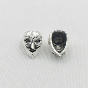 Silver Guy Fawkes mask beads for DIY jewelry and V for Vendetta themed accessories