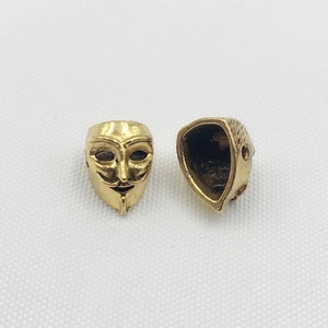Guy Fawkes mask DIY jewelry charms in gold alloy with detailed vintage smile relief