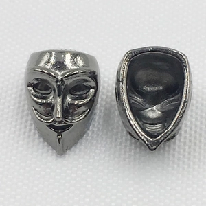 Antique silver V for Vendetta mask charm alloy bead accessory with detailed carving