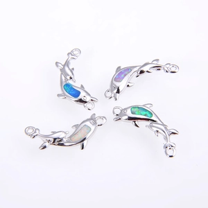 Pendentif Connecteur Thème Marin Océan en Cuivre et Opale Synthétique Dauphin Hippocampe Tortue Poulpe pour Création de Bijoux DIY Bracelet Collier