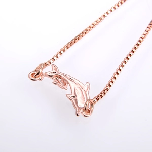 Rose gold dolphin pendant necklace with box chain and minimalist opal jewelry design
